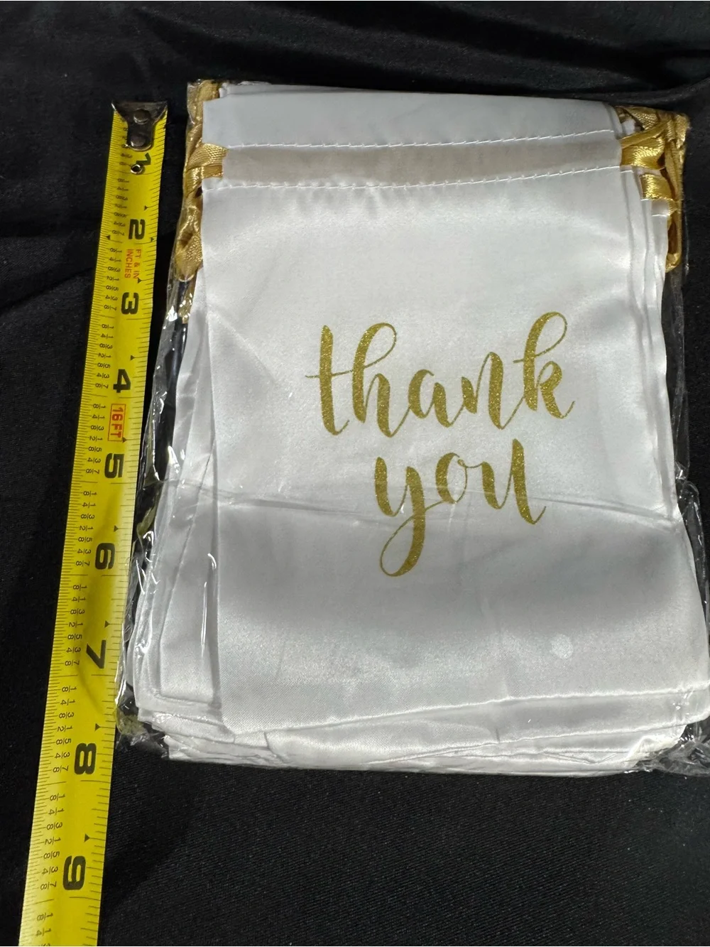 White and Gold 'Thank You' Drawstring Favor Bags - Party Supplies